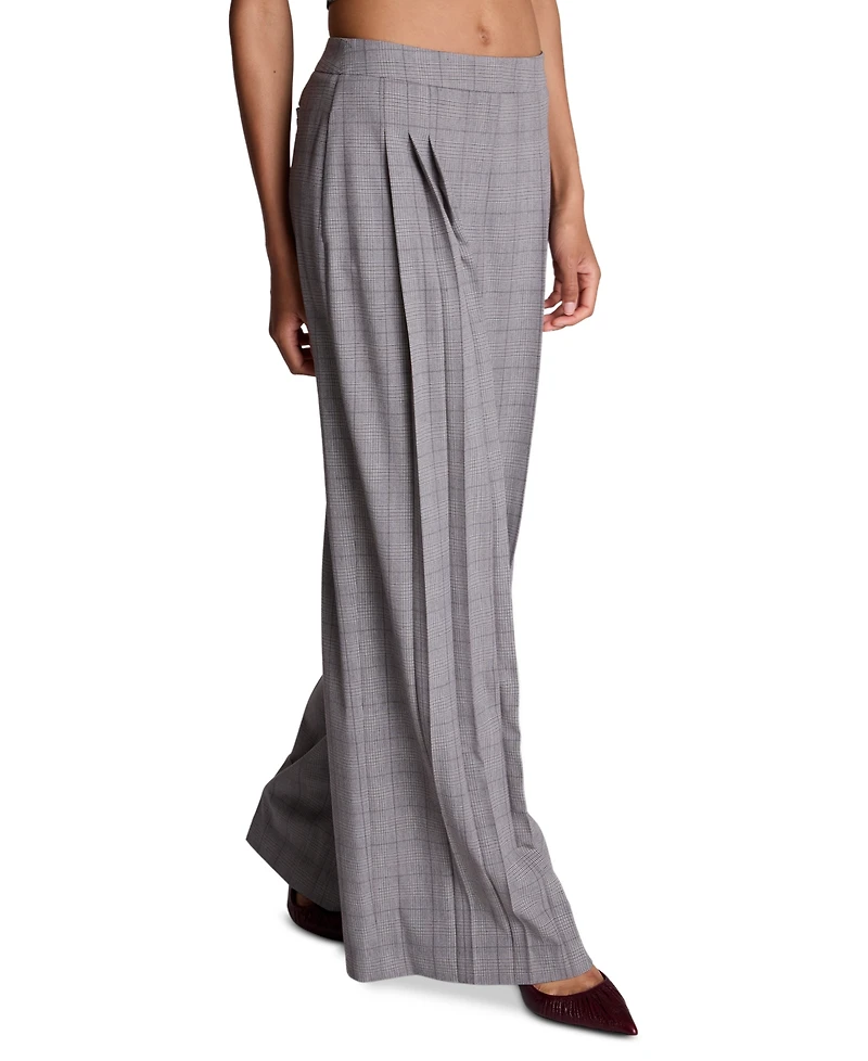 Kenneth Cole Women's Boyfriend High-Rise Wide-Leg Plaid Pants