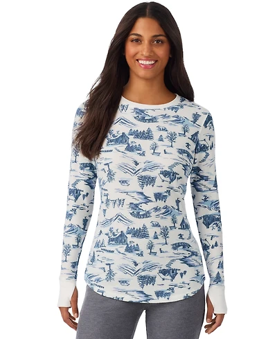 Cuddl Duds Women's Waffle-Knit Thermal Stretch Long-Sleeve Crew-Neck Top