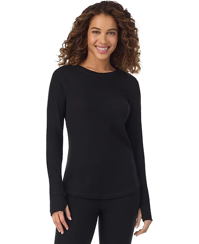 Cuddl Duds Women's Waffle-Knit Thermal Stretch Long-Sleeve Crew-Neck Top