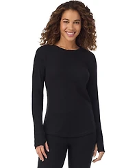 Cuddl Duds Women's Waffle-Knit Thermal Stretch Long-Sleeve Crew-Neck Top