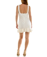 Rare Juniors' Square Neck Sequin Flounce Mini Dress