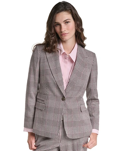 Karl Lagerfeld Paris Petite Woven Plaid Lined Blazer