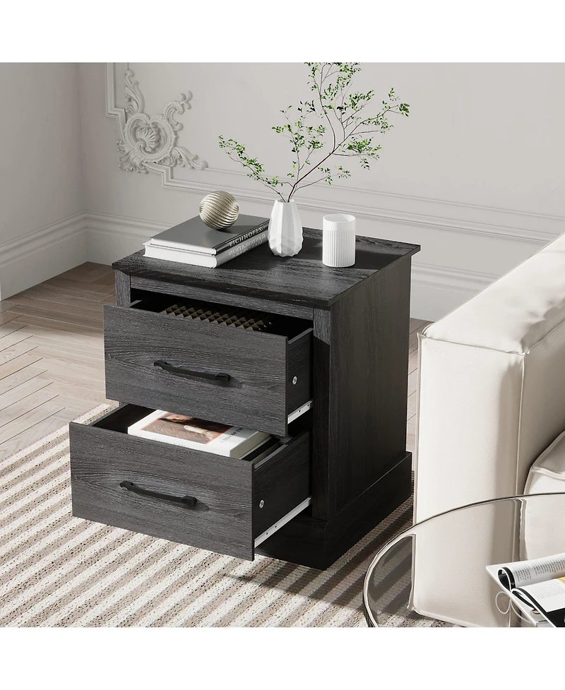18.5" Farmhouse Nightstand with 2 Drawers Compact End Table for Living Room
