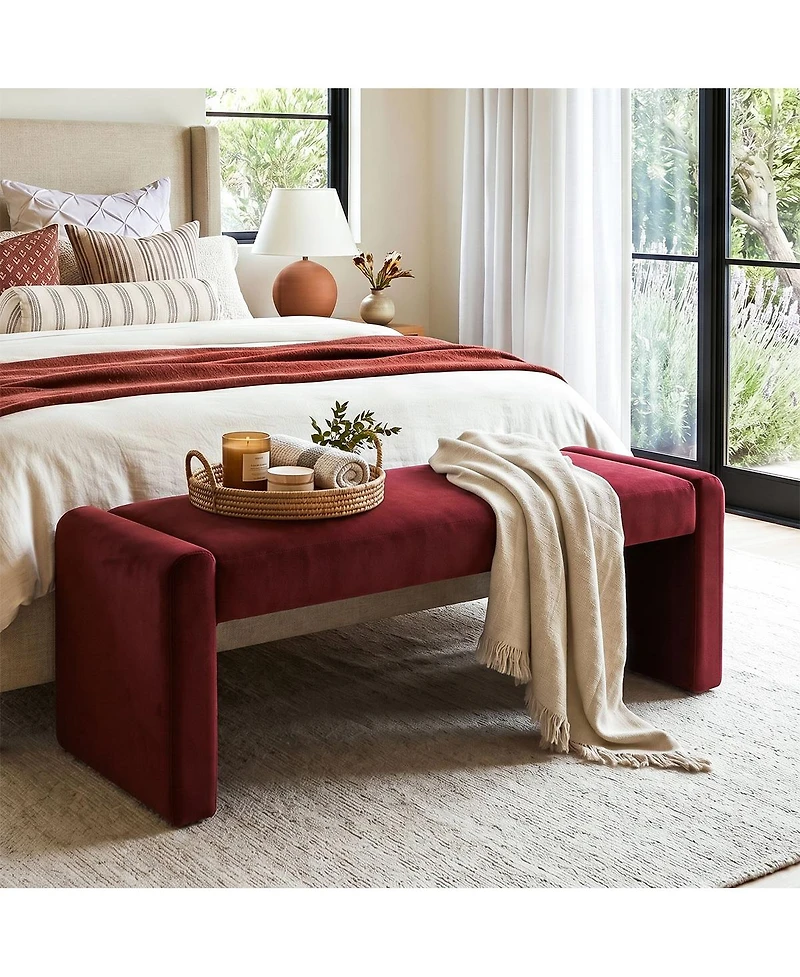 47" Velvet Benches Look, Waterfall Upholstered Bench-Maison Boucle