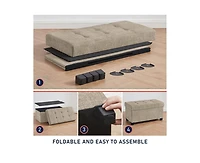 Ornavo Home Foldable Tufted 30 Inch Linen Bench Storage Ottoman with Legs