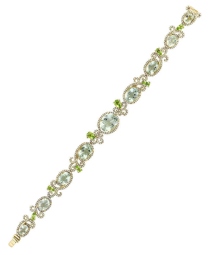Lali Jewels Green Amethyst (4/5 ct .t.w.), Peridot (9/10 ct. t.w.) & Diamond (8/10 ct. t.w.) Bracelet in 14k Yellow Gold
