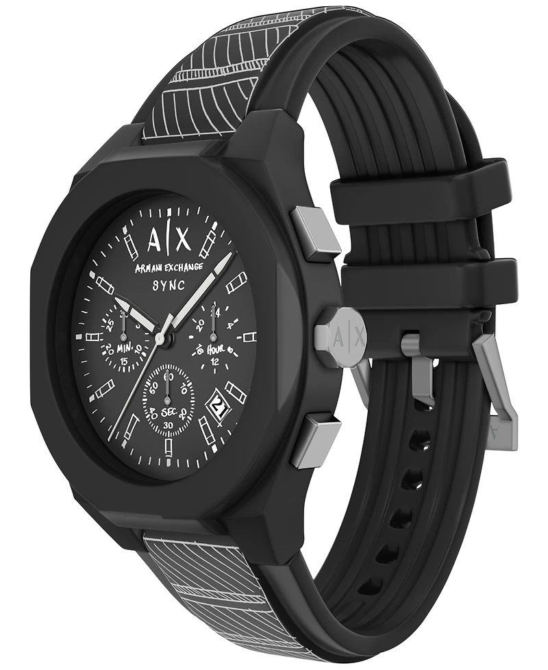 Armani Exchange Men's Sync Quartz Chronograph Black Silicone Watch 44mm