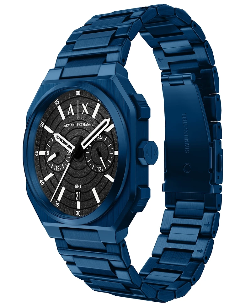 Armani Exchange Men's Quartz Dual Time Blue Stainless Steel Watch 40mm