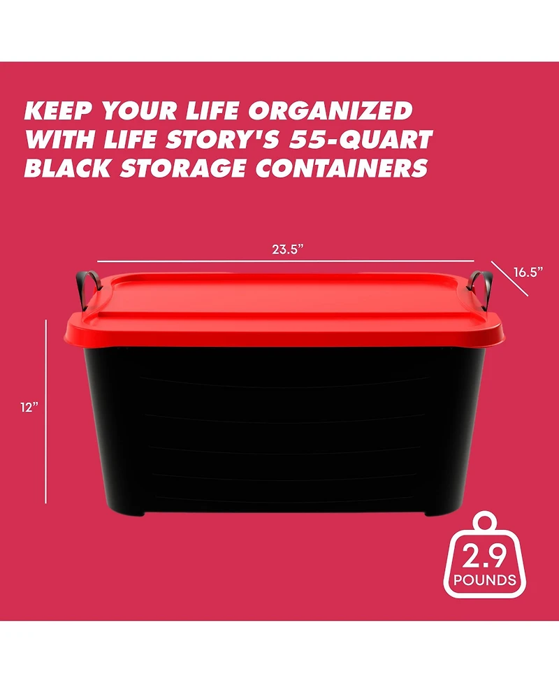 Life Story 55 Quart Stackable Storage Bin, Heavy Duty Lidded Container, 6 Pack