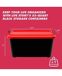 Life Story 55 Quart Stackable Storage Bin, Heavy Duty Lidded Container, 6 Pack