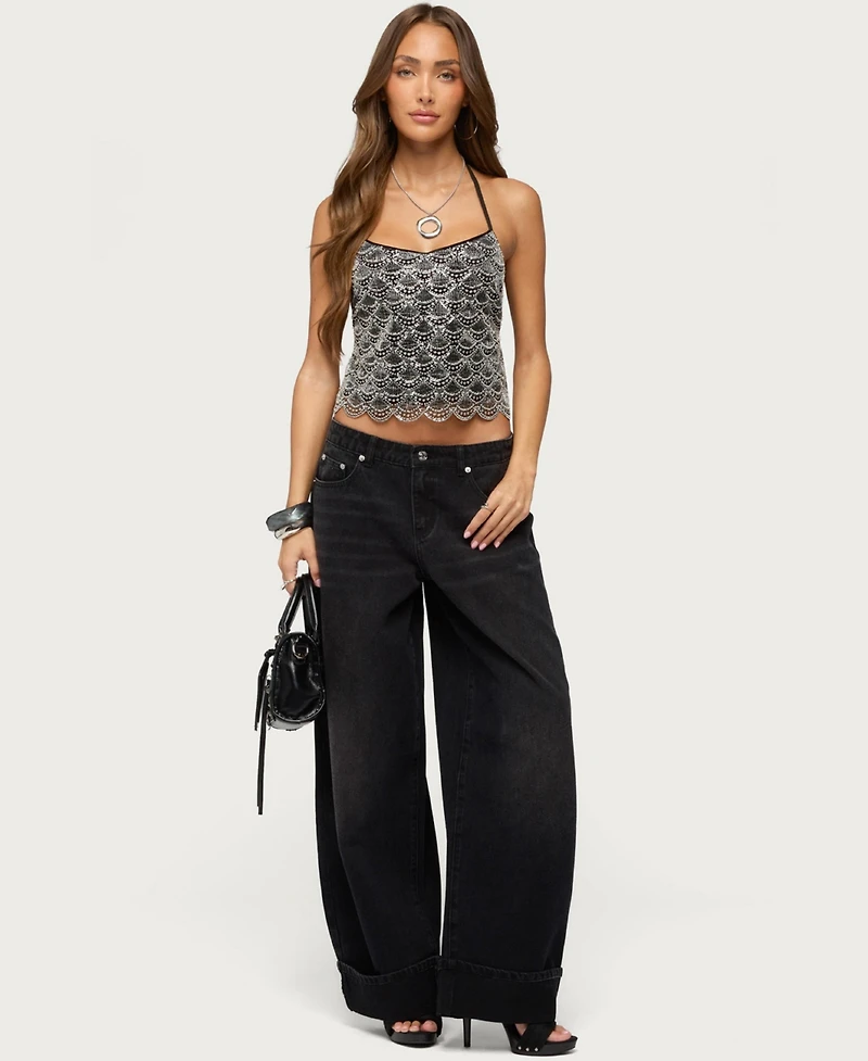 Edikted Women's Naira Beaded Metallic Halter Top
