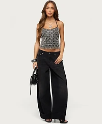 Edikted Women's Naira Beaded Metallic Halter Top