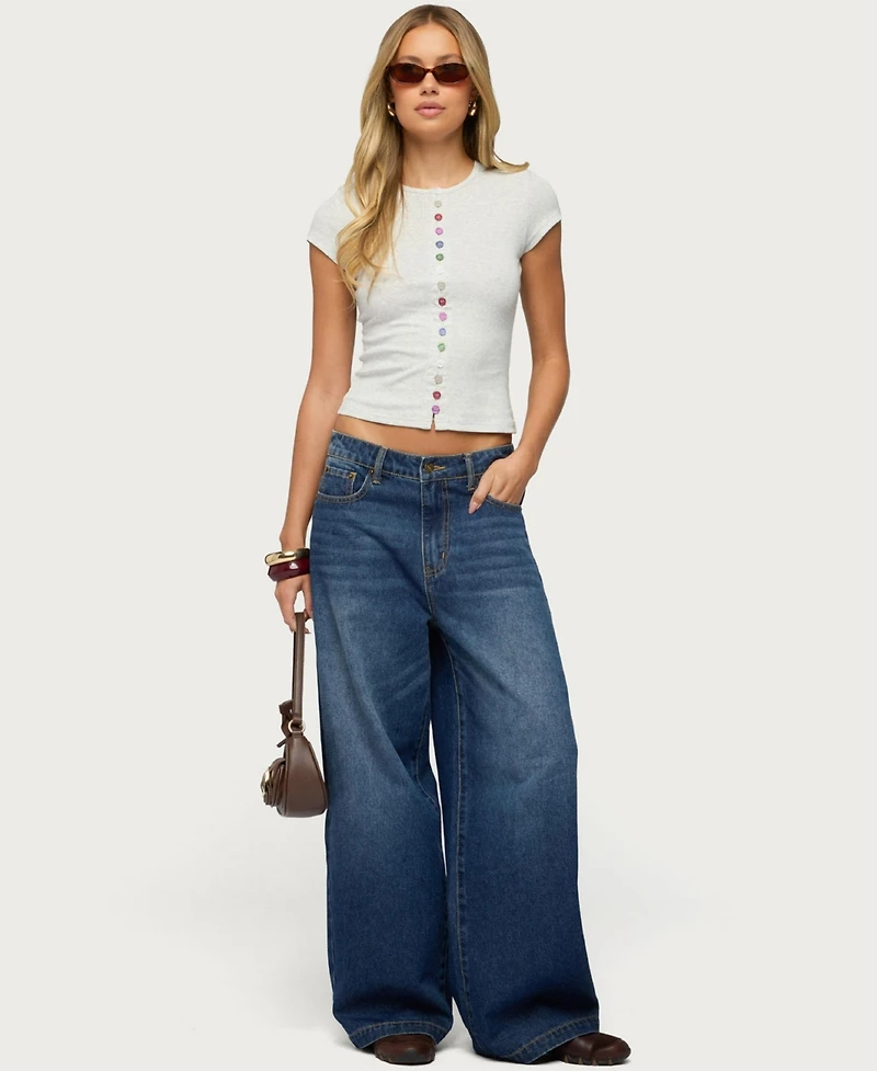 Edikted Womens Cary Mixed Button Up T Shirt