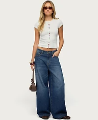 Edikted Womens Cary Mixed Button Up T Shirt