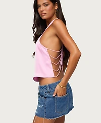 Edikted Women's Backless Scoop Neck Satin Tank Top