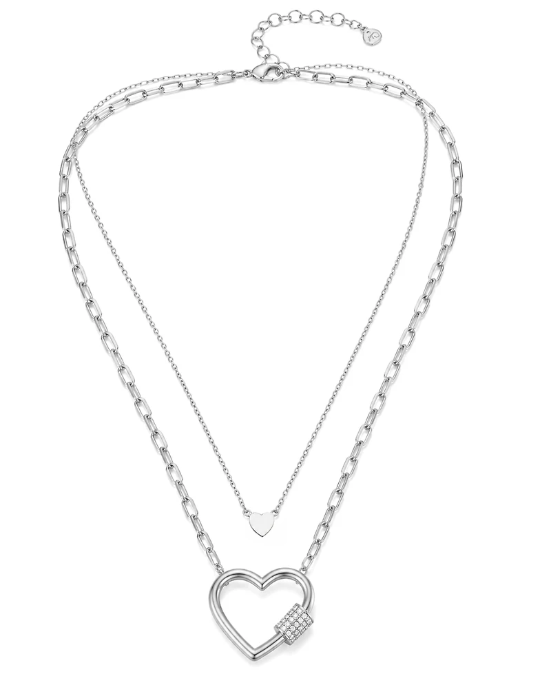 And Now This Cubic Zirconia Double Layered Strand Heart Necklace