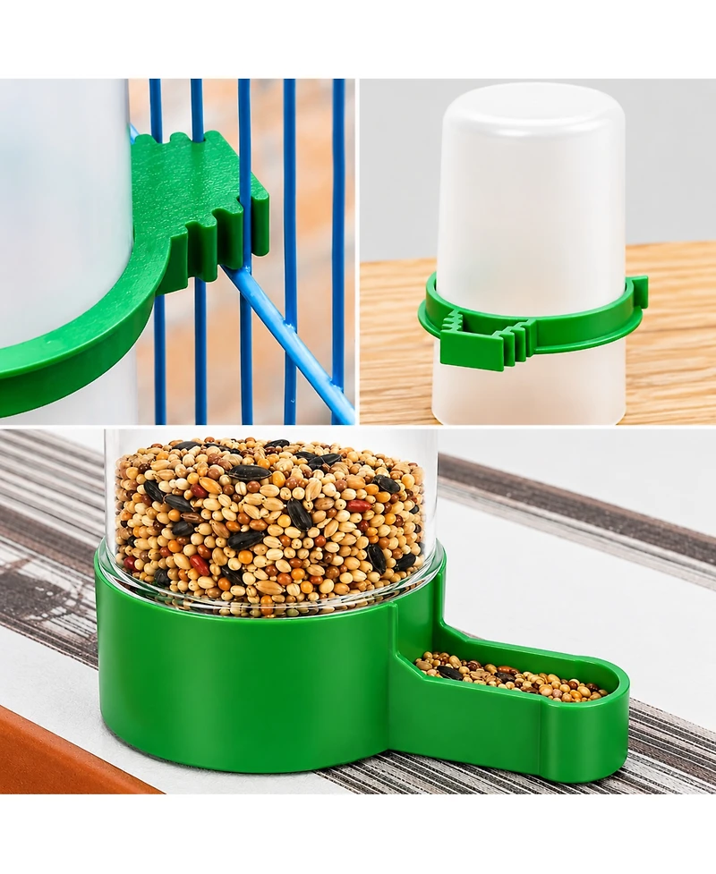 ProMounts 9-Pack Automatic Bird Feeder and Water Dispenser Set - 3 Small, 3 Medium and 3 Large Gravity Feed Cage Cups for Small Birds
