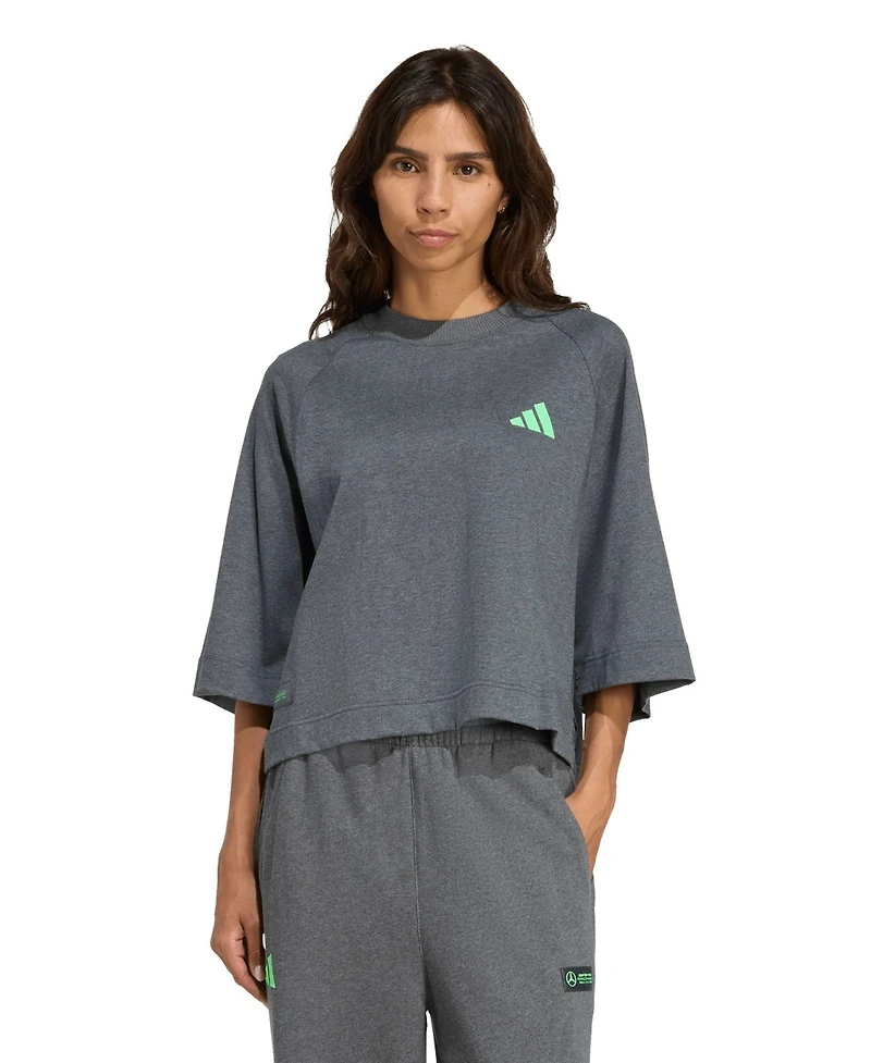 Adidas Women's Graphite Mercedes-amg Petronas F1 Team Premium Oversized Raglan Crop T-Shirt