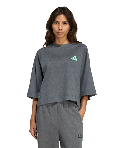 Adidas Women's Graphite Mercedes-amg Petronas F1 Team Premium Oversized Raglan Crop T-Shirt