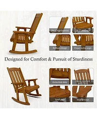 Innovaze Solid Fir Wood Outdoor Rocking Chair and Side Table Set, Heavy-Duty Patio Rocker with Comfortable Recline for Porch and Backyard