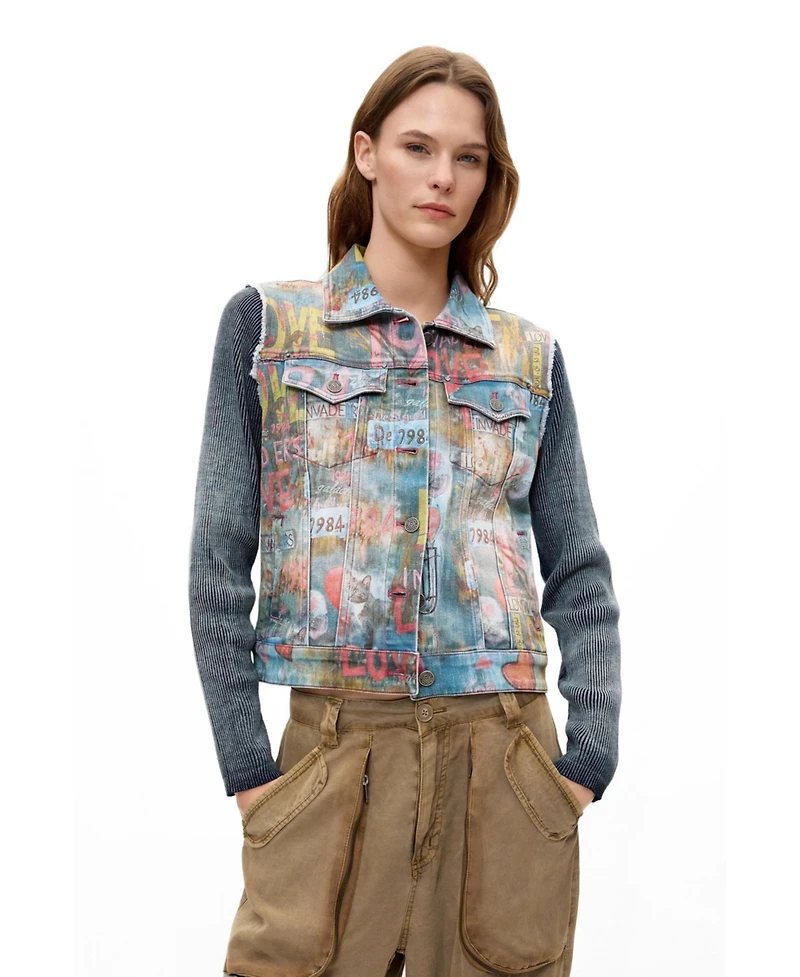 Desigual Women's Printed Short Denim Jacket