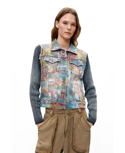 Desigual Women's Printed Short Denim Jacket