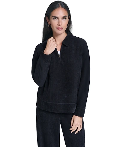 Nautica Women's Herringbone Rib Quarter Zip Pullover