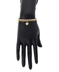 Unwritten Cubic Zirconia Gold-Plated Heart Charm Double Layer Bolo Bracelet
