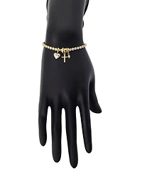 Unwritten Cubic Zirconia Gold-Plated Cross and Heart Charm Tennis Bracelet