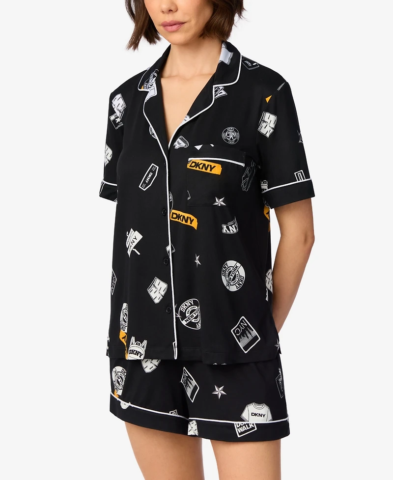 Dkny Women's Short-Sleeve Notch-Collar Top and Shorts Set