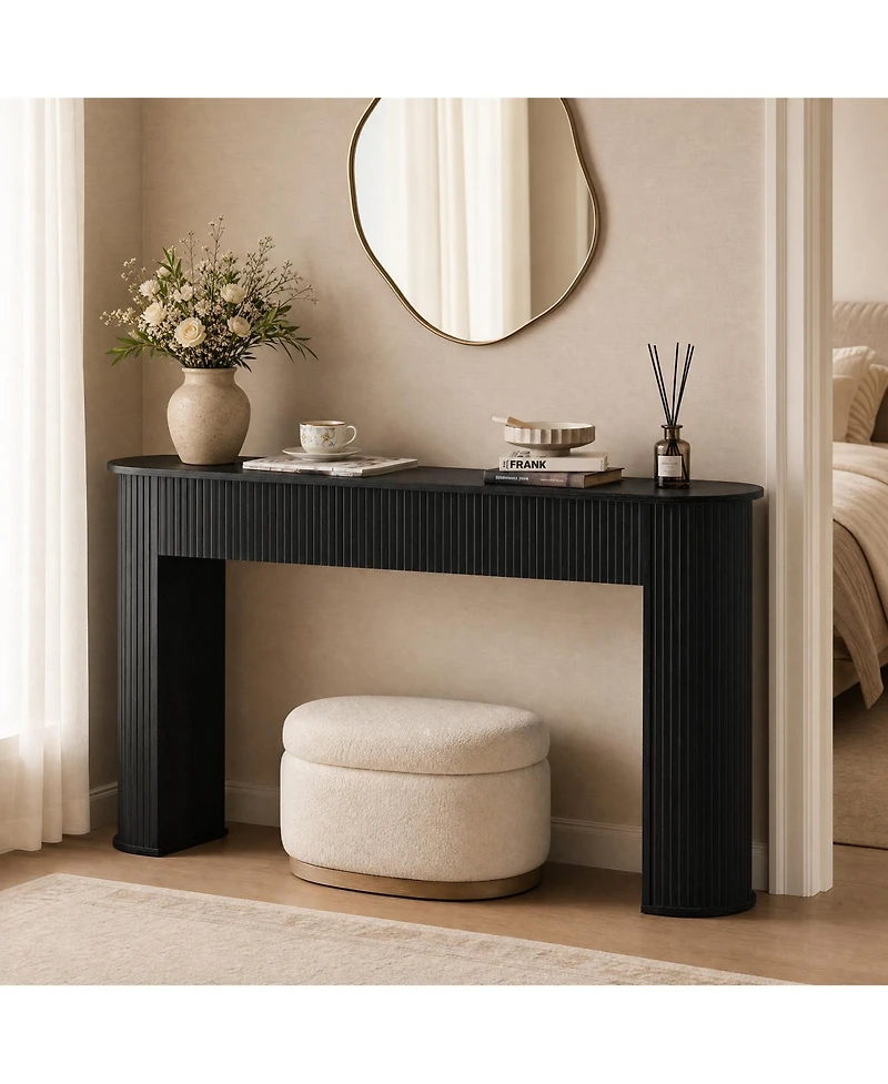 gaomon Fluted Console Table, 59 Inch Wood Mid Century Modern Entryway Sofa Table for Living Room or Hallway