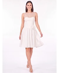 Lara Women's Illusion Neck Bridal Midi Dress