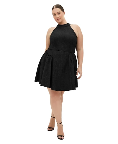 City Chic Women's Plus Halter Jacquard Mini Dress