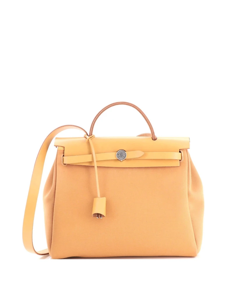 Pre-Owned Hermes 31 Herbag Zip Verso Leather and Toile