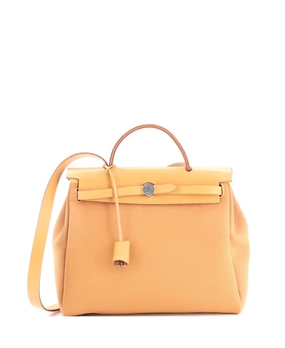 Pre-Owned Hermes 31 Herbag Zip Verso Leather and Toile