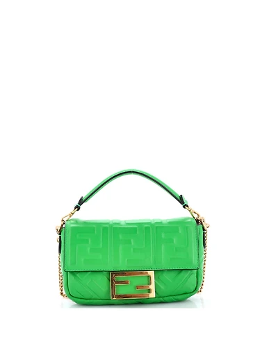 Pre-Owned Fendi Mini Baguette Nm Bag Zucca Embossed Leather