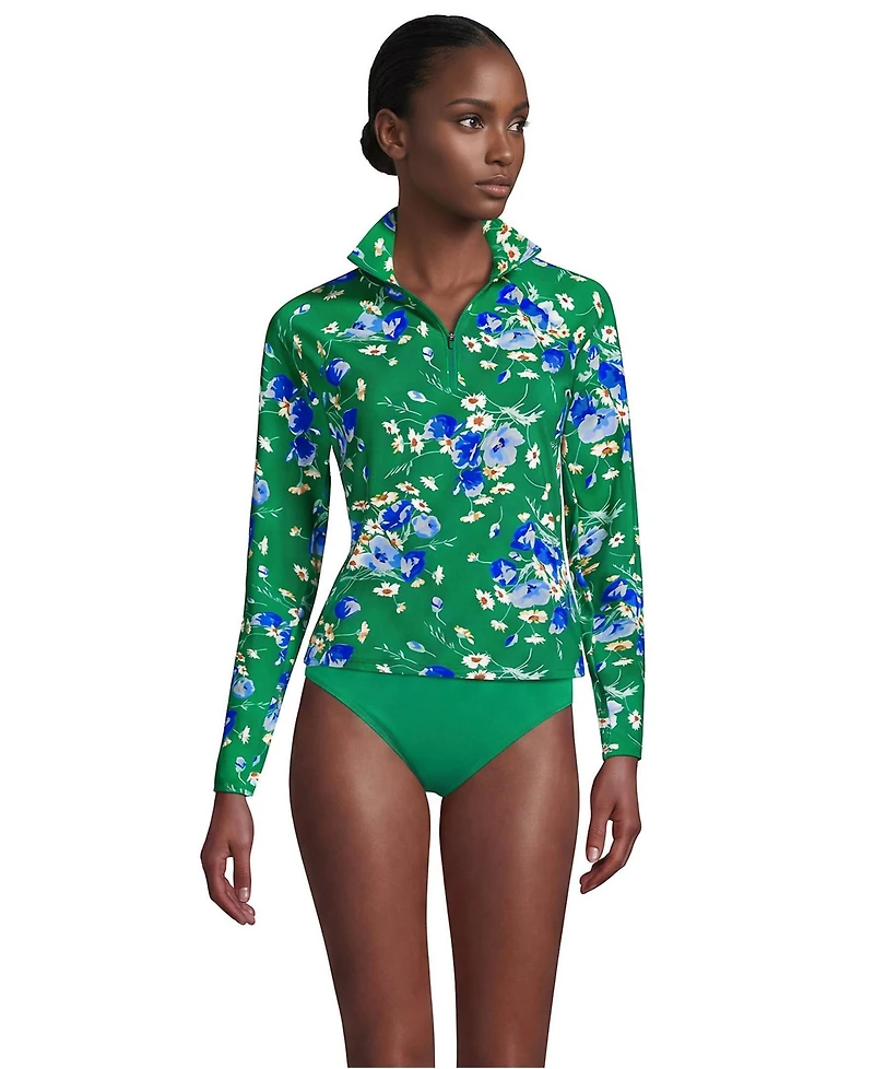 Lands' End Women's Long Torso SunShade Upf 50 Quarter Zip Rash Guard