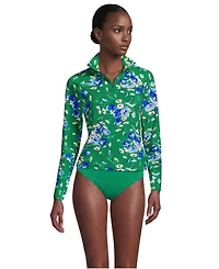 Lands' End Women's Long Torso SunShade Upf 50 Quarter Zip Rash Guard