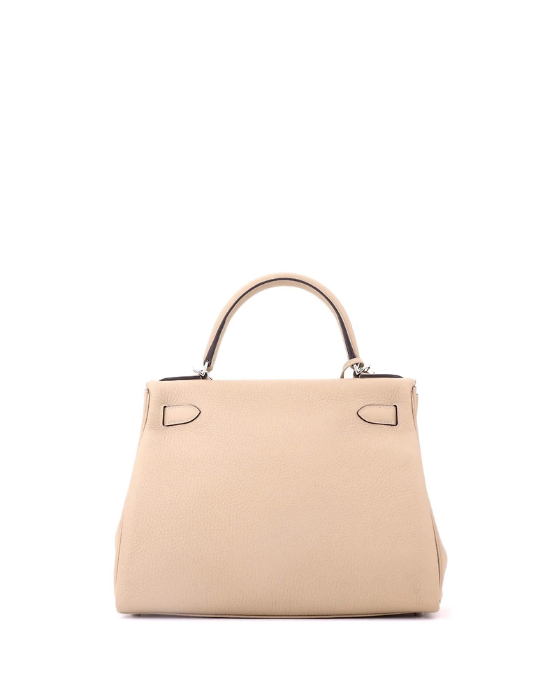 Pre-Owned Hermes Kelly 28 Handbag Light Clemence with Palladium Hardware
