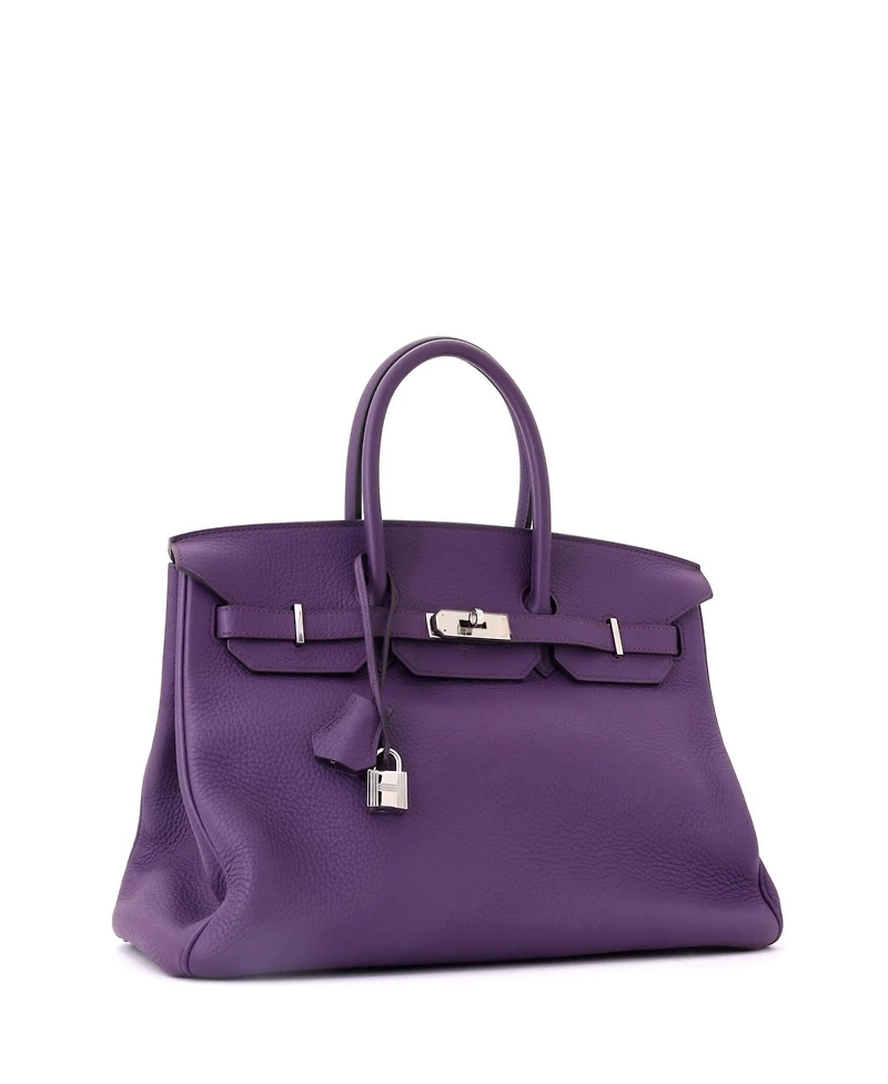 Pre-Owned Hermes Birkin 35 Handbag Purple Clemence with Palladium Hardware