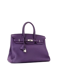 Pre-Owned Hermes Birkin 35 Handbag Purple Clemence with Palladium Hardware