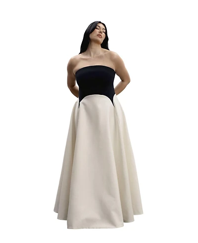 11 Honore Women's Plus Strapless Color-Blocked Satin Gown