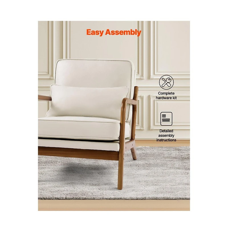 Slickblue Modern Upholstered Armchair with Wood Legs and Thick Cushion Seat
