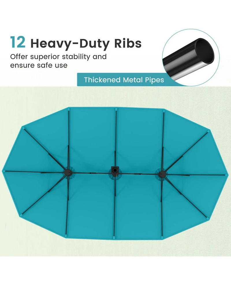 Sugift Double-Sided Twin Patio Umbrella with Crank and Base