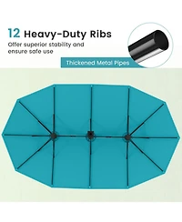 Sugift Double-Sided Twin Patio Umbrella with Crank and Base