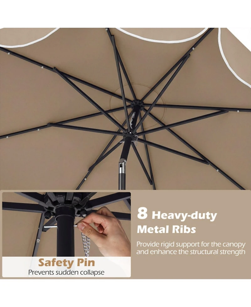 Sugift 9 Feet Scalloped Solar Patio Market Table Umbrella with 24 Led Lights and 30degree(s) Tilt