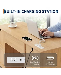 gaomon 59 Inch Office Desk with 4 Drawers Farmhouse Home Office Desk with Charging Station and Keyboard Tray/ Wooden Computer Desk