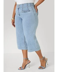 Ashley Stewart Women's Plus Sizes Braided Chambray Capris