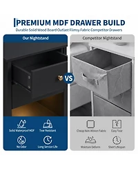 homfan Nightstand with Power Outlets | Open Storage and Led Light Strip, Modern Mid Century Bed Side Table 2 Drawers,