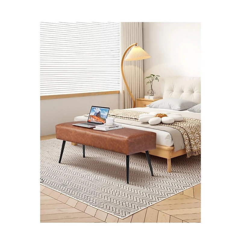 Slickblue Modern Pu Leather Storage Bench with Stitched Design and Metal Frame